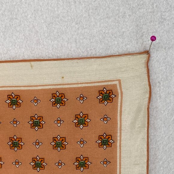 SALLY GEE Handkerchief Silk Hand Rolled Medallion Print Brown VTG 16" x 16" - Picture 4 of 11